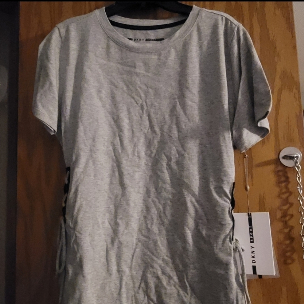 DKNY SPORT: Women's Side Lace Tee: Gray: NWT: SZ XS